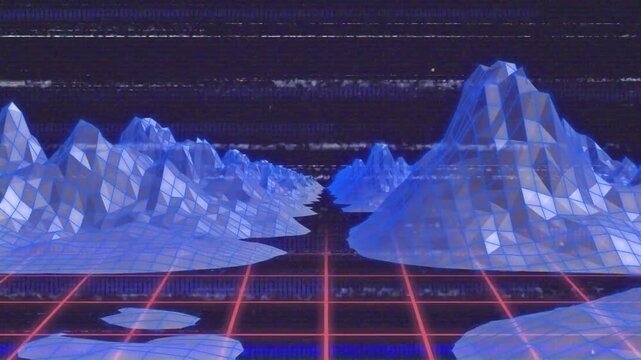Animation of vhs glitch effect over metaverse against blue background