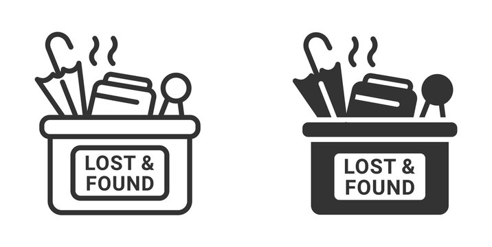 Lost and Found Box Icon Set. Missing Items Storage Symbols. Public Service Collection, Vector Illustration.