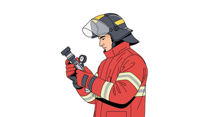 Obraz premium Illustration of a Firefighter in Uniform Holding a Fire Hose