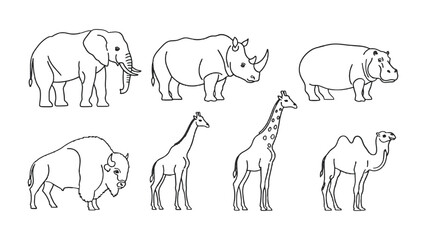 Obraz premium Diverse Wildlife Illustration: A collection of various majestic animals from around the world, all beautifully illustrated in a clean, minimal, and modern style, perfect for education and design.