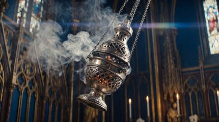 Swinging Silver Thurible in Church