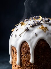 Steaming Easter Kulich with Lavender and Gold Leaf