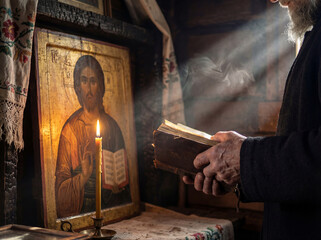 Orthodox Prayer Corner with Icon and Candle