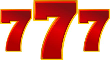 Lucky number 777 casino symbol isolated on transparent background. Classic jackpot icon for online gambling, casino games, slot machines, luck, chance, and winning concept.