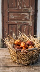 Rustic Easter Eggs in Wire Basket
