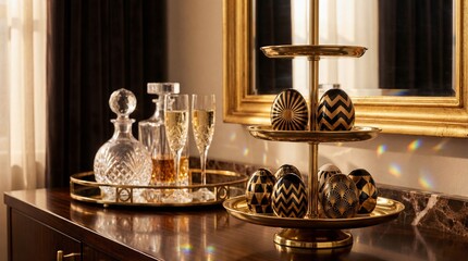 Elegant Art Deco Easter Eggs and Champagne Display