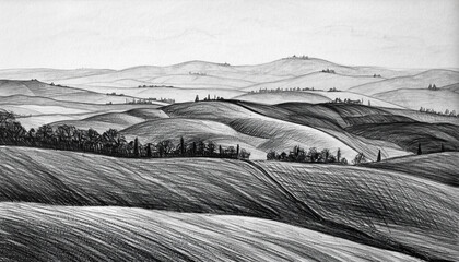 Fototapeta premium Monochrome Rolling Hills Landscape with Distant Valleys.