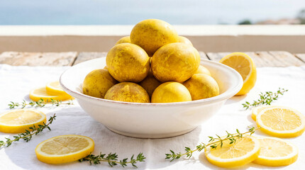 Yellow Dyed Easter Eggs with Lemon Slices and Thyme