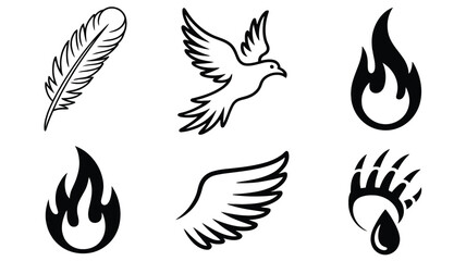 Obraz premium Black and white of feather bird wing flames and bear paw