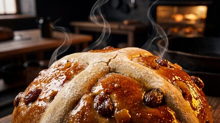 Steaming Hot Cross Bun Close-Up
