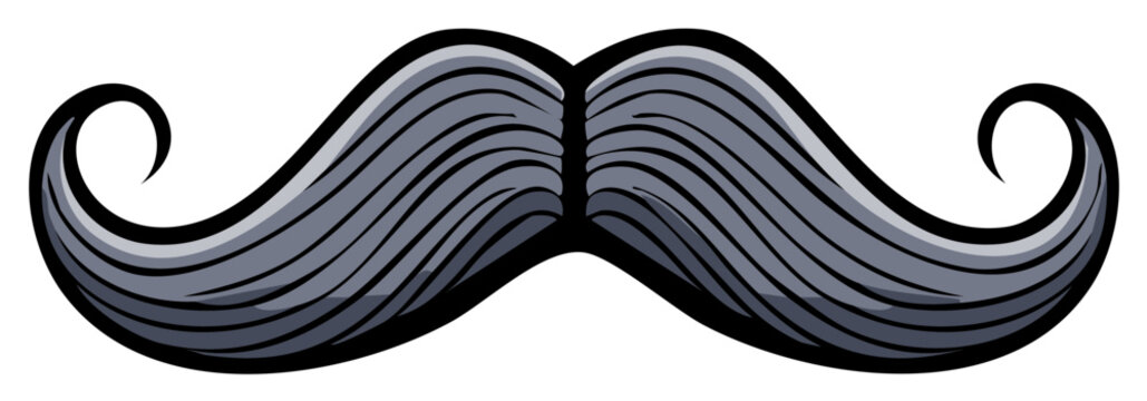 Stylized gray mustache cartoon vector illustration on white background