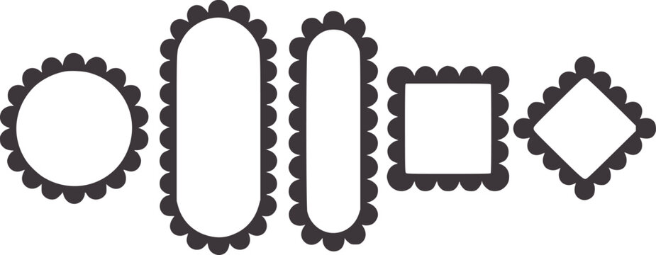 Five black scalloped edge geometric shapes in editable edges