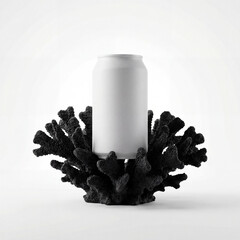 Minimalist model of can bottle on beautiful black coral.