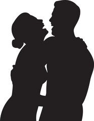Silhouette of Couple Kissing black white
