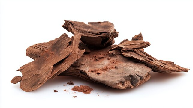 Limonia Acidissima bark powder isolated on white background. Natural ingredient, herbal medicine, traditional remedy, organic powder, health supplement, botanical product, Ayurvedic substance.