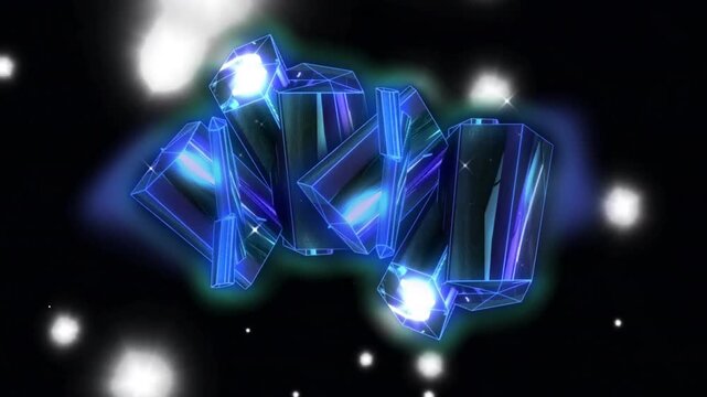 Floating glowing blue crystals in space animation