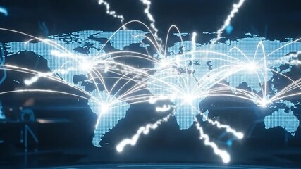 Global network connections overlayed on world map dynamic motion abstract digital technology concept background - Powered by Adobe