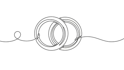 Obraz premium Continuous line drawing of intertwined rings, symbolizing unity and connection, in a minimalist illustration style.
