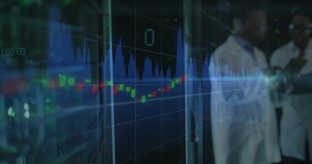 IT engineer and data analyst entering server room with chart overlay appearing, monitoring systems - Powered by Adobe