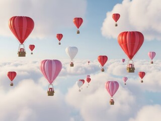 Obraz premium Colorful hot air balloons floating among clouds