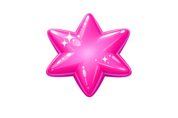 Fototapeta premium Pink six-pointed star glowing icon with shiny effect. Candy jewel element for mobile game design