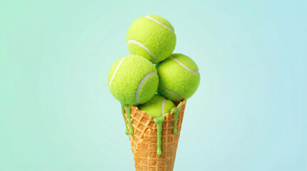 Surreal ice cream made of tennis balls in playful creative concept