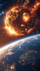 A planet faces a catastrophic asteroid explosion in space