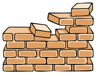 Obraz premium A cartoon brick wall being constructed unfinished building project illustration