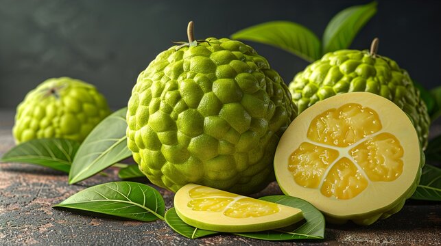 Realistic Vector Illustration of Fresh Guava Whole and Half with Leaves Tropical Fruit