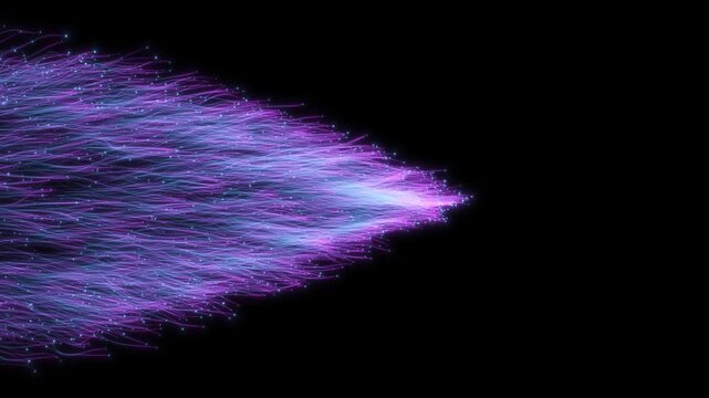 Abstract Blue Purple Optical Fiber Energy Stream with Glowing Particle Burst and Light Trail Motion Background