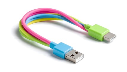 Modern Studio Shot of USB Cable Isolated on White Background

