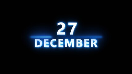 December month calendar number text illustration. Calendar date 27 number on black background.