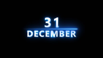 December month calendar number text illustration. Calendar date 31 number on black background.