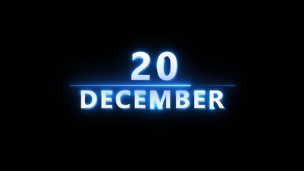 December month calendar number text illustration. Calendar date 20 number on black background.