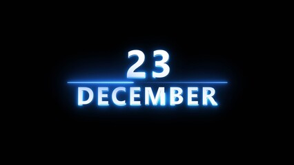 December month calendar number text illustration. Calendar date 23 number on black background.