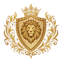 Fototapeta premium Ornate lion crest shield isolated on transparent background