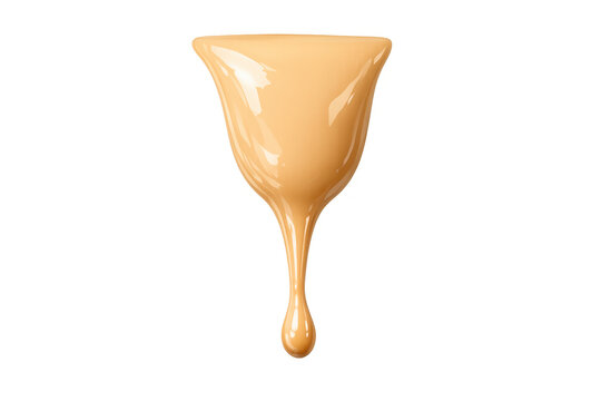 Liquid foundation cosmetic product dripping, showing creamy beige makeup texture with skin tone color transparent background