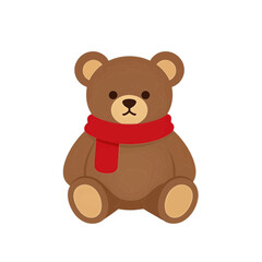 Cute teddy bear wearing a red scarf vector icon.