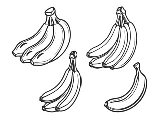Vector images of banana silhouettes, one banana, bunch of bananas illustrating healthy fruit options for nutritious snacks, banana outline, fruit coloring element © Euler