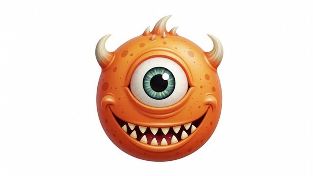 A whimsical, friendly one-eyed monster with horns and a wide, toothy grin, rendered in a vibrant 4k illustration