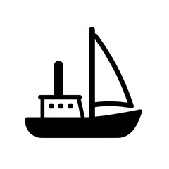 Sailboat vector icon with mast and hull.