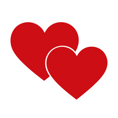Two overlapping red hearts vector icon.