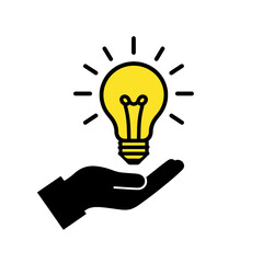 Yellow Light Bulb Held by a Hand Line Icon