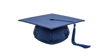 Navy blue graduation cap with tassel on top isolated on transparent background