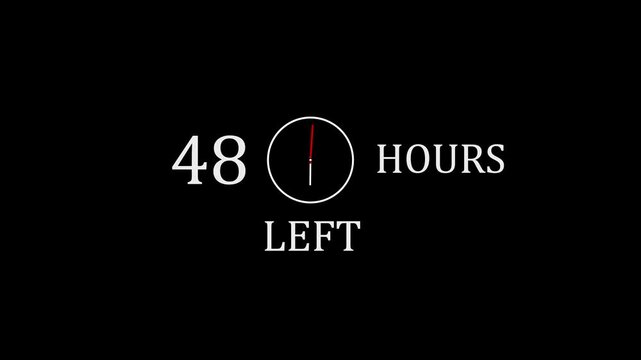 48 Hours Left Countdown Timer Concept, Deadline and Urgency Clock Icon, Limited Time Offer Alert with Minimal White Design on Black Background.with video animation.