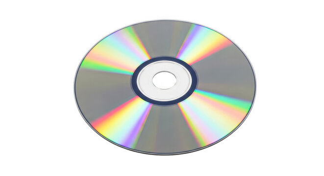 A shiny compact disc with rainbow colors on a transparent background