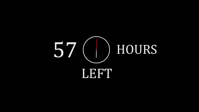 57 Hours Left Countdown Timer Concept, Deadline and Urgency Clock Icon, Limited Time Offer Alert with Minimal White Design on Black Background.with video animation.