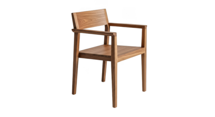 Brown wooden chair with woven rattan seat and backrest isolated on transparent background