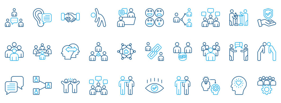 Human Interaction Icon Set. Contains Icons That Are Relevant For Business. Designed In Vector Outline Color Style
