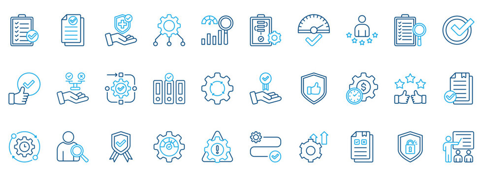 Best Practice Icon Set. Contains Icons That Are Relevant For Business. Designed In Vector Outline Color Style